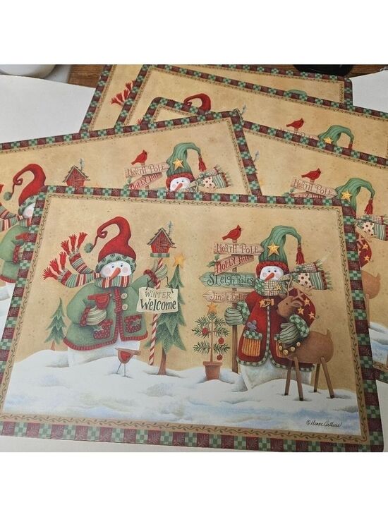 Other - Vintage 5-Piece Set Christmas Snowmen Cork Backing Placemats